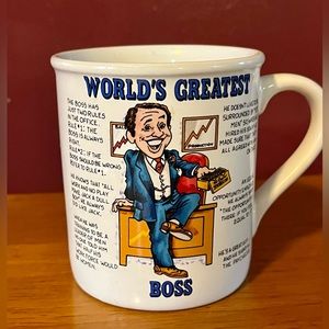 Vintage 80s 90s World’s Greatest Boss coffee mug cup Papel Made in Japan